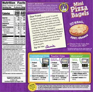 Annies Frozen Mini Pizza Bagels, Three Cheese, Snacks, 9 Ct, 6.65 oz