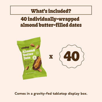 Realsy Medjool Dates - Organic, Gluten-Free, Vegan Snack, No Sugar Added, Single Wrapped (40 ct), Almond Butter