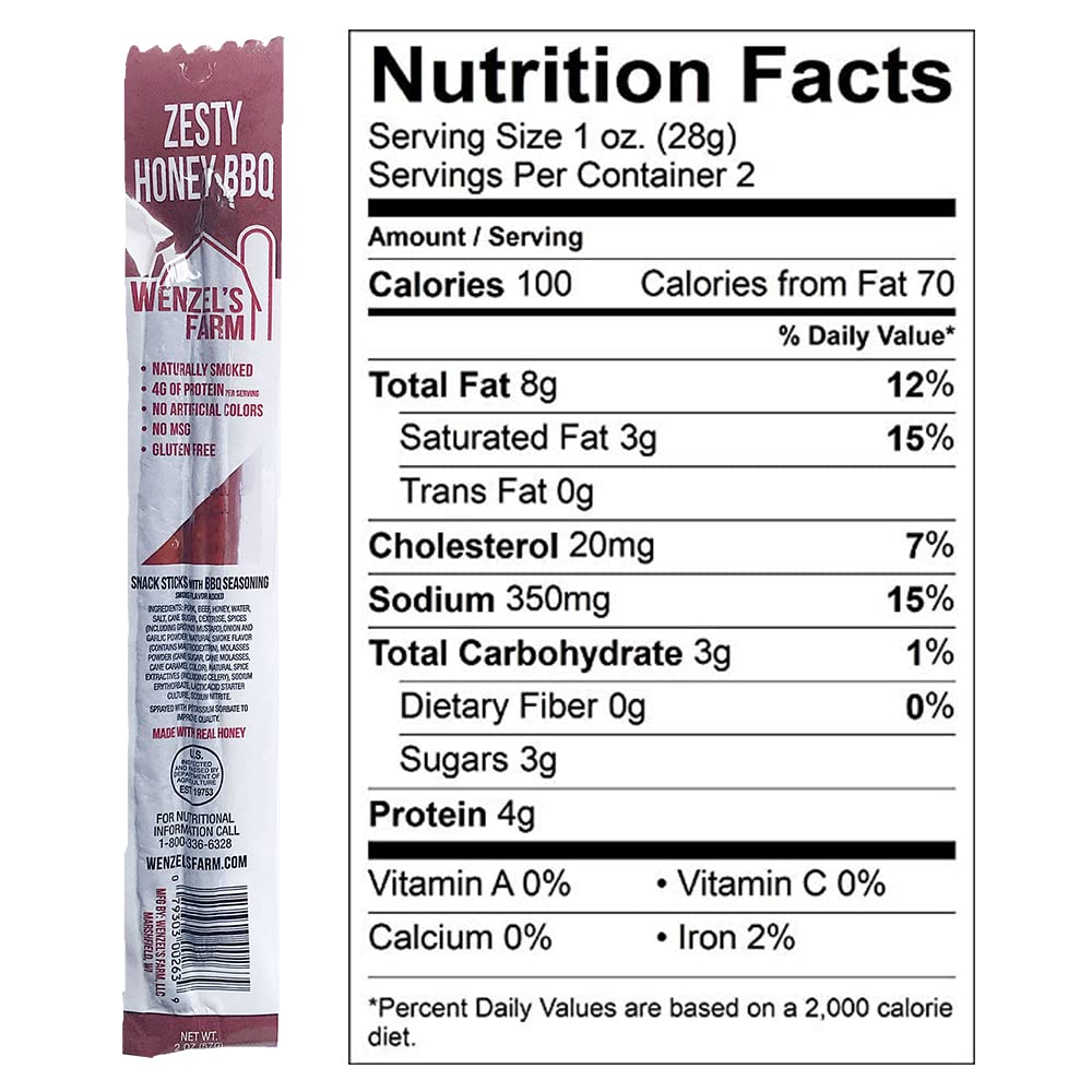 Wenzels Farm Snack Sticks - High Protein, Low Carb, Gluten Free - 16 oz (8 packs of 2) - Original Variety Pack