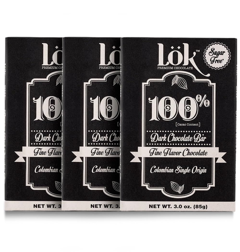 Lk Foods Dark Chocolate Bar 100% Cacao | Fair Trade Kosher Gluten Free Vegan Bean-To-Bar Sugar-Free No Sugar Beverage-Style No Artificial Sweetener Keto Friendly Low-Carb Paleo | 3.0 Ounce 3 Pack