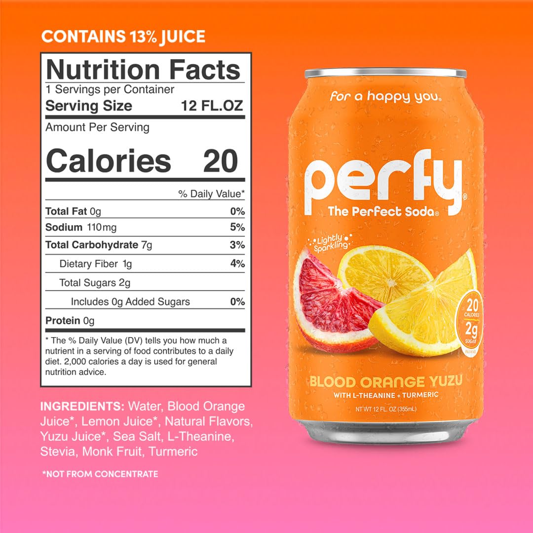 PERFY Caffeine Free Healthy Soda Variety Pack - Low Sugar, Real Fruit Juice, 12 Pack
