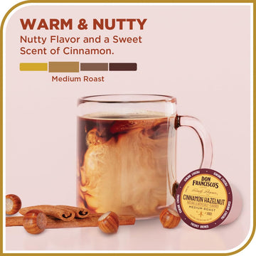 Don Franciscos Cinnamon Hazelnut Medium Roast Coffee Pods - 55 Count, Recyclable, Compatible with K-Cup Keurig Coffee Makers