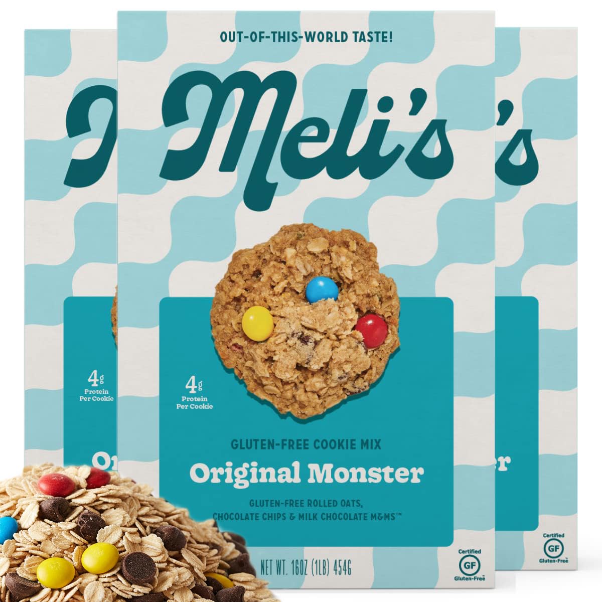 Melis Oriflavor Blendal Monster Gluten Free Cookie Mix High Protein Baking Mix With Natural Chocolate M&MS Milk Chocolate Chips & Rolled Oats Easy Bake Oven Mixes For Sweet Treats 16Oz Box 3-Pack