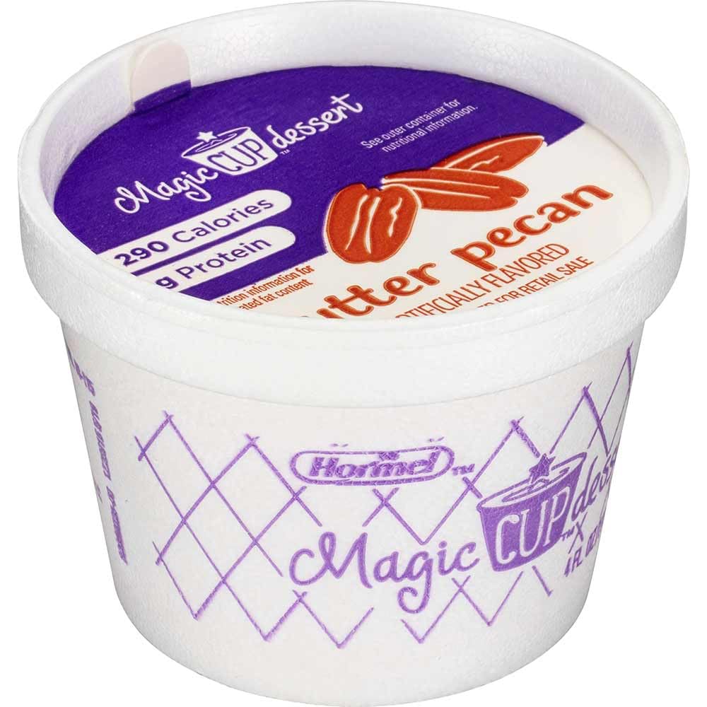 Hormel Magic Cup Butter Pecan Dessert, Fortified Frozen Ice Cream and Pudding, 4 oz Cups, 48 Count Case