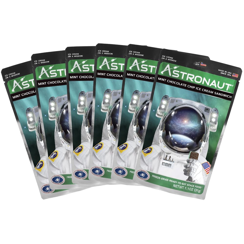 Astronaut Foods Freeze-Dried Ice Cream Sandwich, NASA Space Dessert, Mint Chocolate Chip, 6 Count