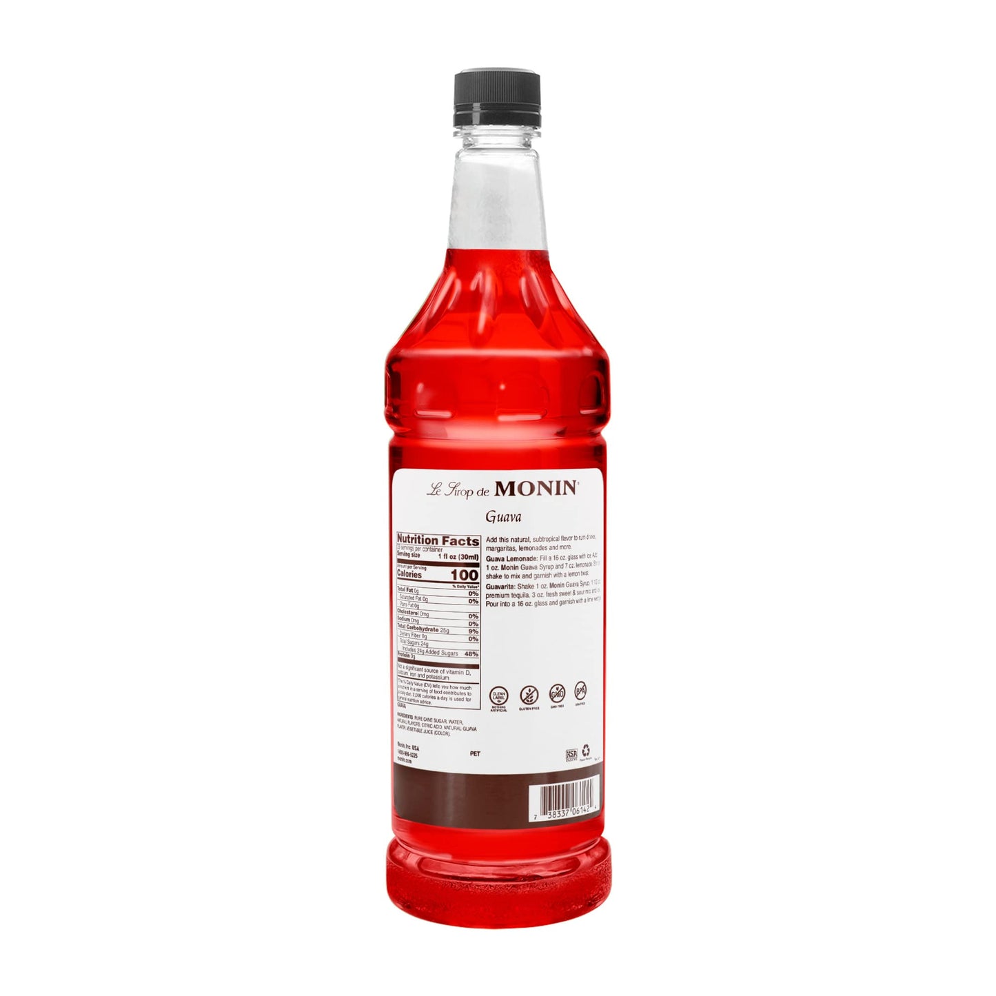 Monin Flavored Syrup, Guava, 33.8 Fl Oz, Plastic Bottle, 1 Liter
