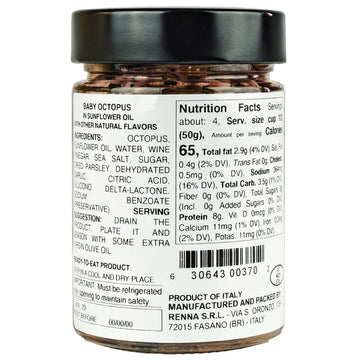 Renna Baby Octopus in Olive Oil, Premium Imported Seafood, 10.58 oz