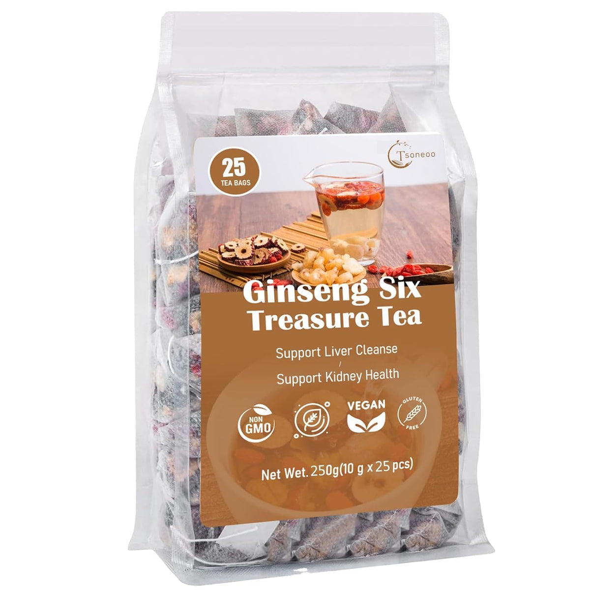 Kidney Tea Formula Flavor Blendseng Six Treasure Tea Liver And Kidney Care Tea Pure Chinese Herbal Medicine Five Treasures Tea Mens Herbal Tea 6 Precious Ingredients Formula (25 Bags/1 Pack)