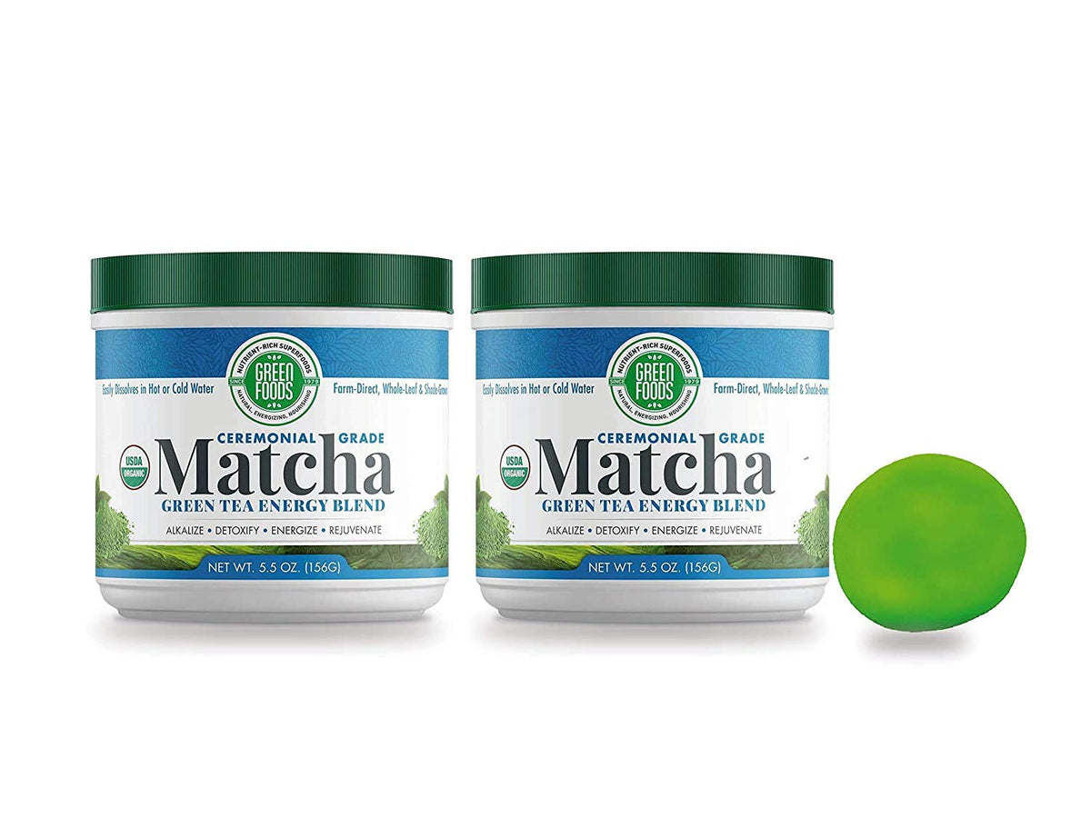Green Foods Organic Matcha Green Tea Powder - Antioxidants And Energy - 2 Pack Of 5.5Oz 11 Oz Total With 60 Servings + Stress Ball