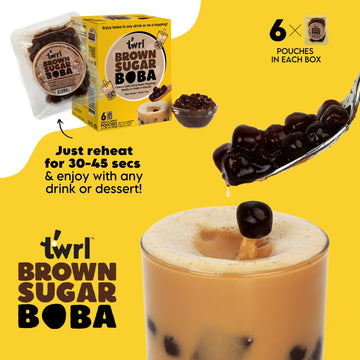 Twrl Brown Sugar Boba Bubble Tea Toppings - Taiwanese Boba Pearls, Cafe-Style Tapioca Milk Tea Topping, Instant - Perfect for Mi