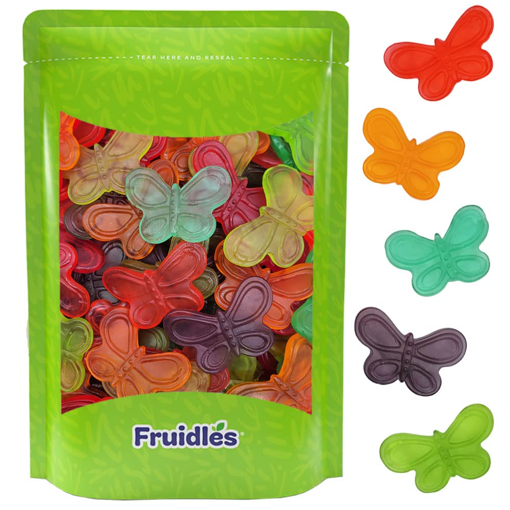 Fruidles Large Butterflies Gummi Candy 3 Inch Assorted Fruit Flavors Gummies Allergy Friendly Non-Gmo No Artificial Sweeteners Gummy (Large Butterfly Gummi 2 Pounds)
