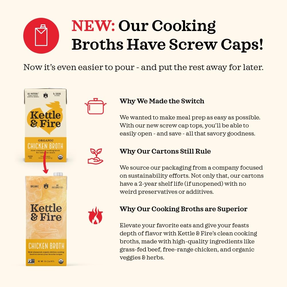Kettle & Fire KETTLE & FIRE Organic Chicken Broth, chicken,kettle, 32 Oz