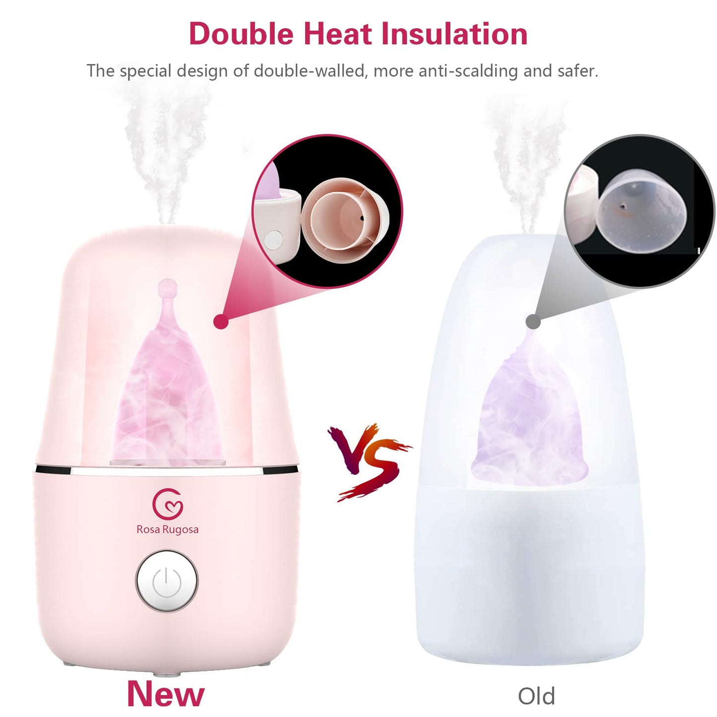 Rosa Rugosa Menstrual Cup Sterilizer, Steamer Cleaner 3-In-1 For Cleans, Dries, And Stores Your Period Cup- Auto Shut-Off- Leak-
