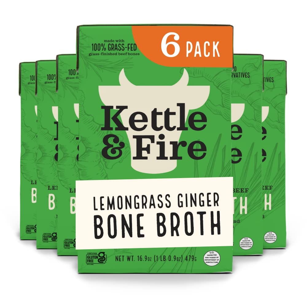Kettle and Fire Lemongrass Ginger Beef Bone Broth, Keto, Paleo, and Whole 30 Approved, Gluten Free, High in Protein and Collagen