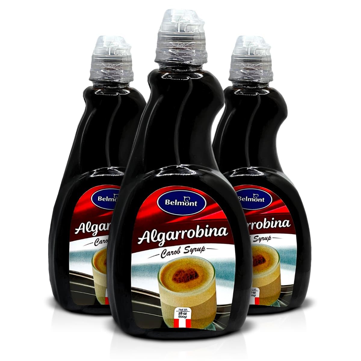 3 Bottles 28 Oz Of Belmont Carob Syrup | 3 Botellas De Sirope De Algarrobina 100% Natural Marca Belmont (3 Pack)