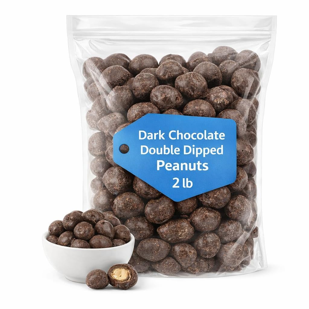 Dark Chocolate Double Dipped Peanuts, 2 lb, Crunchy Chocolate Covered Snacks