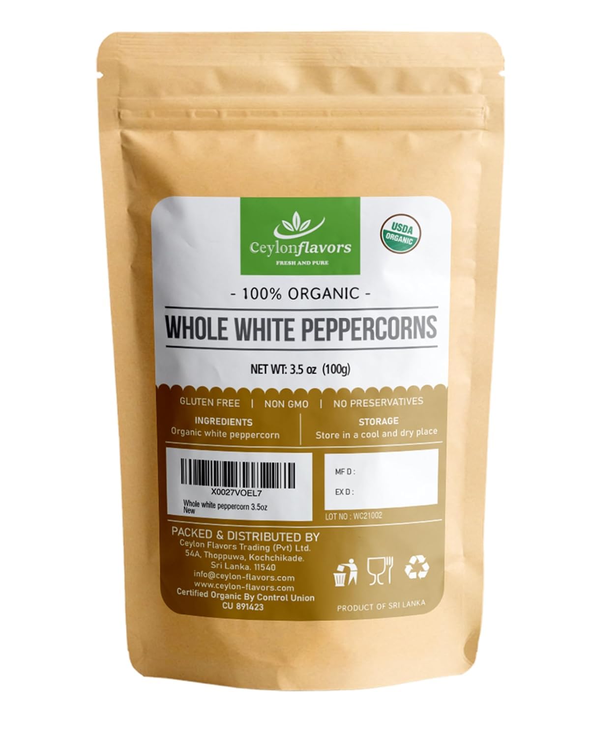 Organic Top-Grade Grade White Peppercorn. Natural Super Food Enriched With Aroma & Flavors For Cooking And Barbeque 3.5 Oz / 100 G