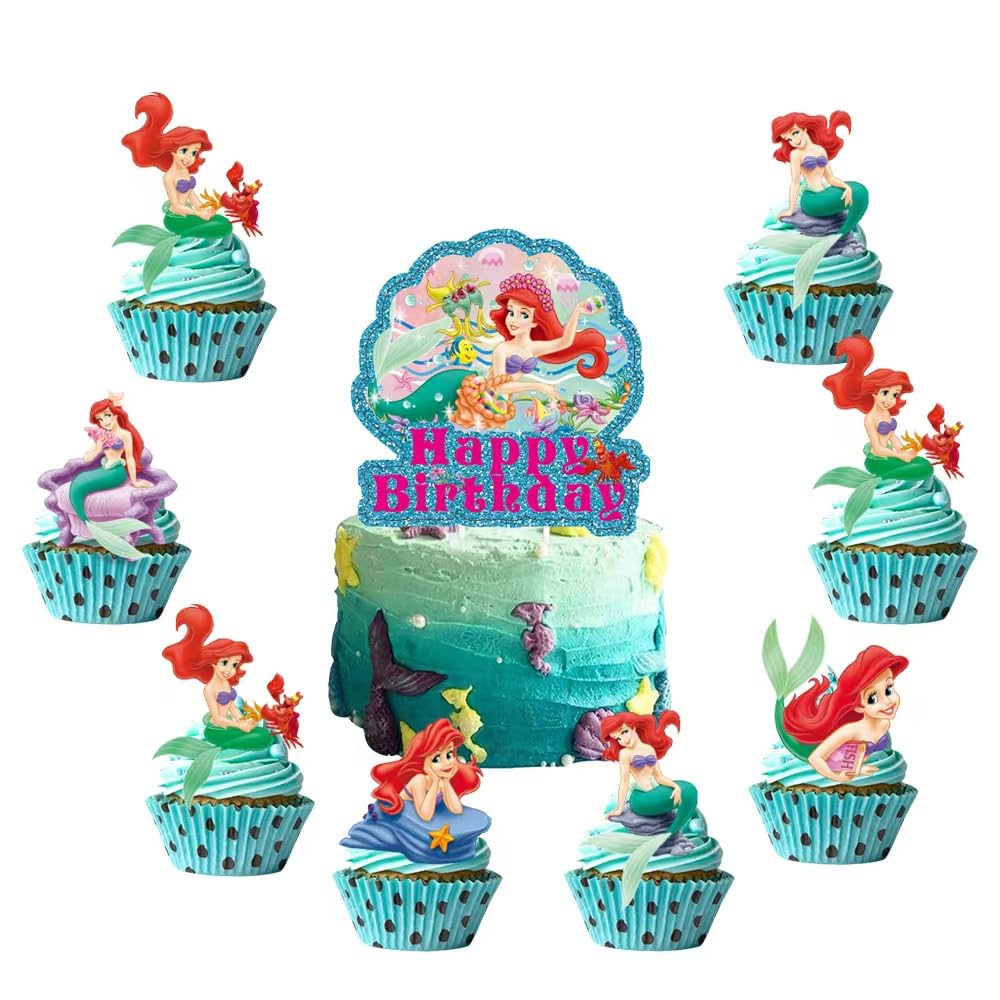 25Pcs Mermaid Cake Toppers Cupcake Toppers Cake Decorations Mermaid Birthday Party Supplies Decorations (3)