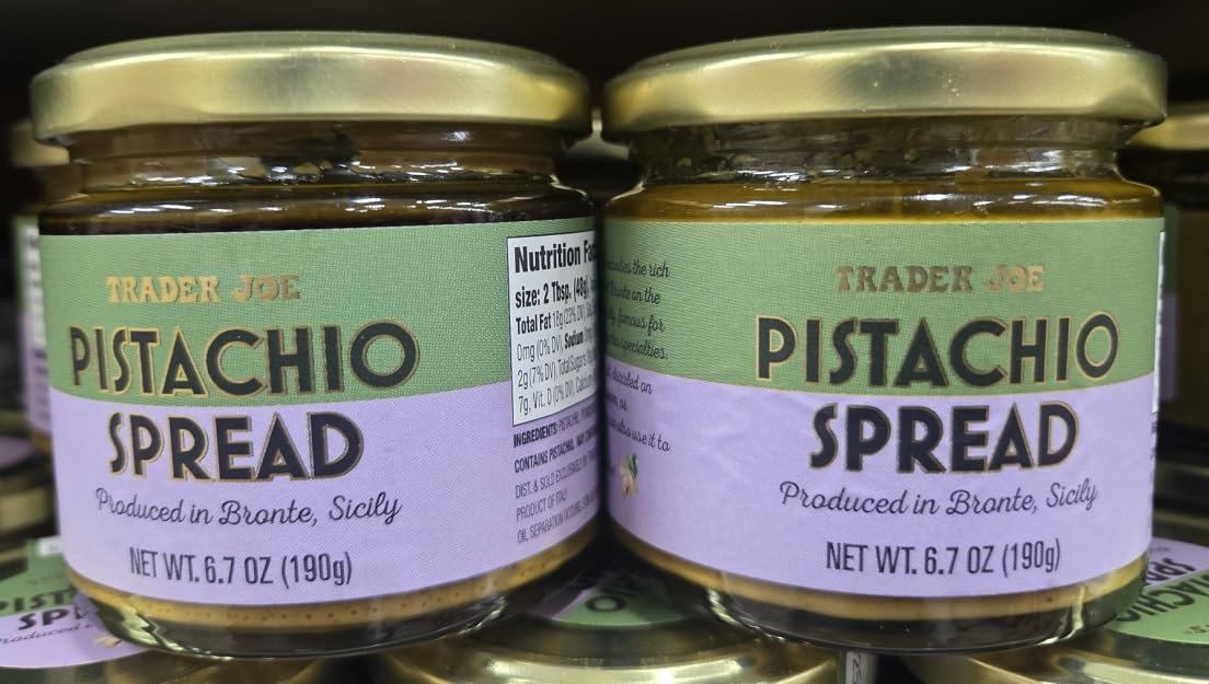 Trader Joe Pistachio Spread Produced in Bronte, Sicily 6.7oz 190g (Two Jars)