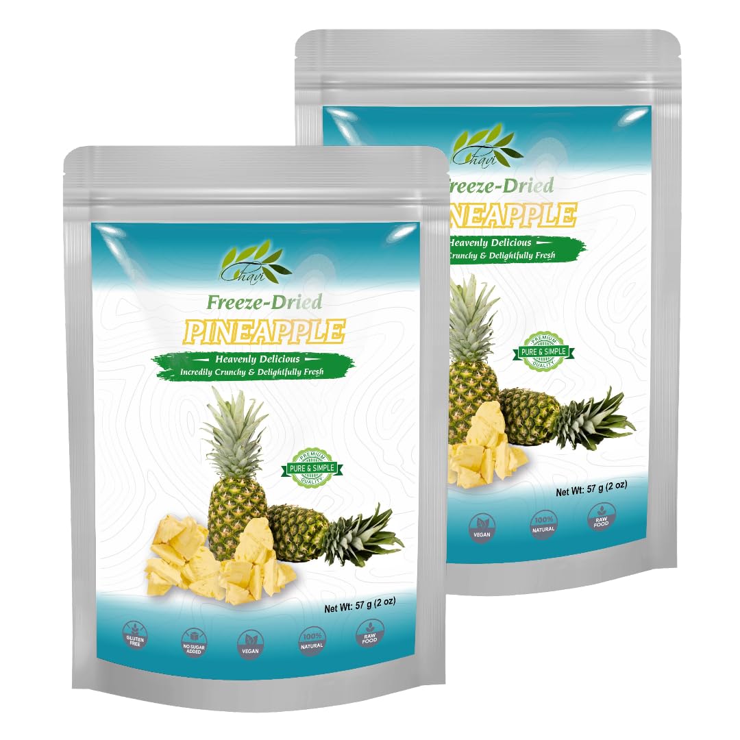 Chavi Freeze-Dried Pineapple - Pack Of 2 X 2 Oz - Healthy 1 Ingredient Superfood Supersnacks - No Added Sugars Or Preservatives - Non-Gmo Vegan Gluten-Free - (2 Packs)