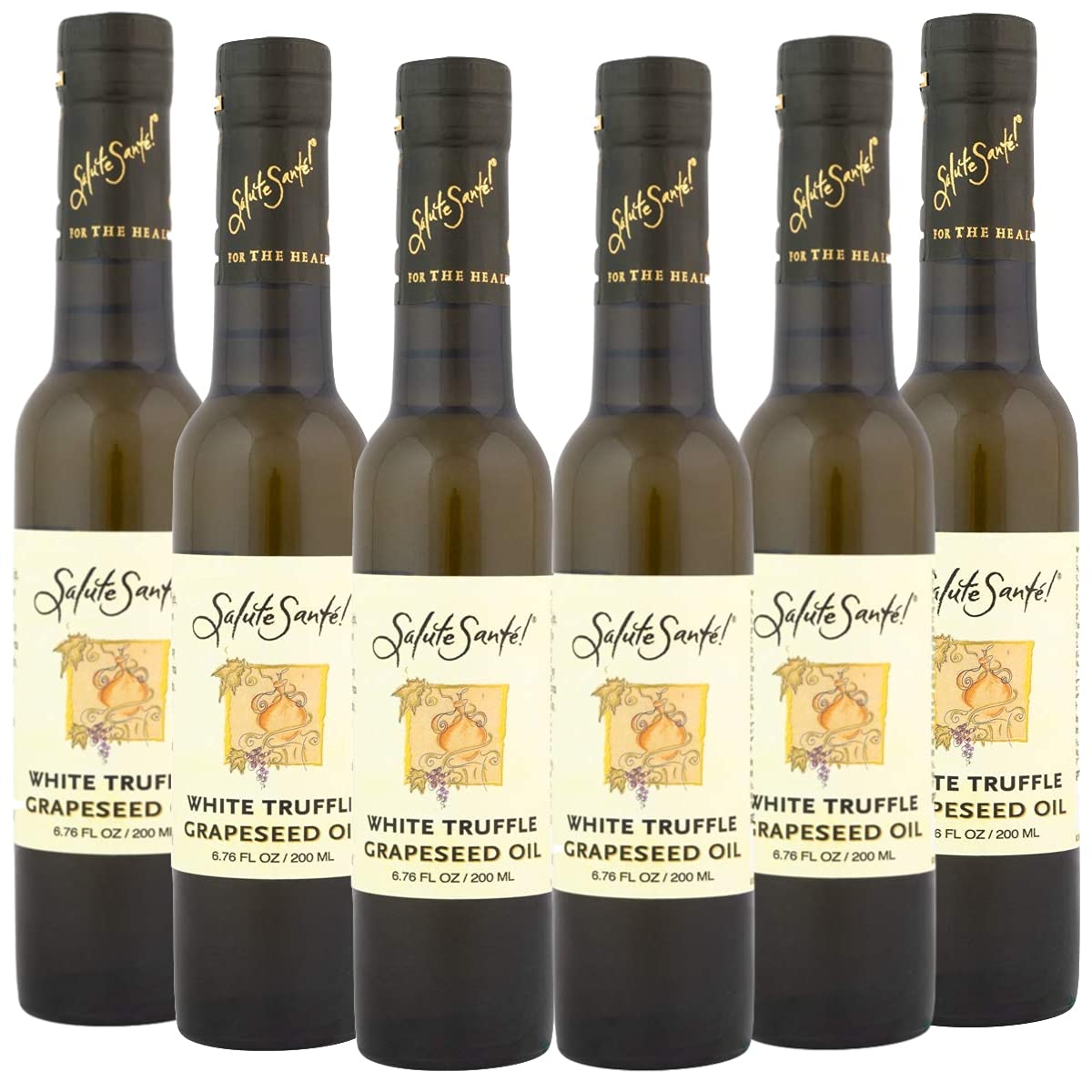 Salute Sant?! White Truffle Infused Grapeseed Oil - 200Ml 6 Pack - Gourmet Cold Pressed Finishing Oil For Pasta Salads & Marinades - Healthy Non-Gmo Vegan Upcycled Top-Grade Culinary Gift Set
