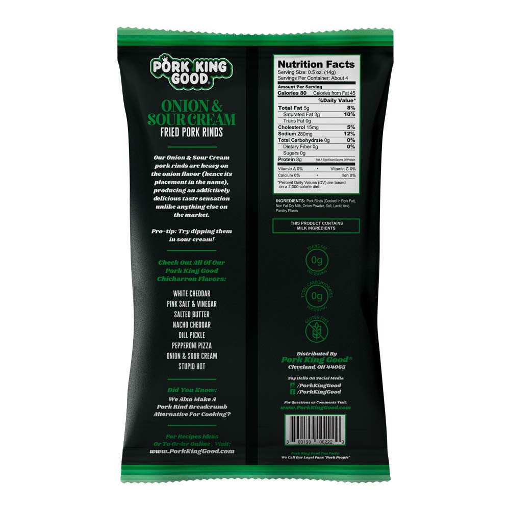 Pork King Good Pork Rinds (Chicharrones) (Onion & Sour Cream, 4 Pack)