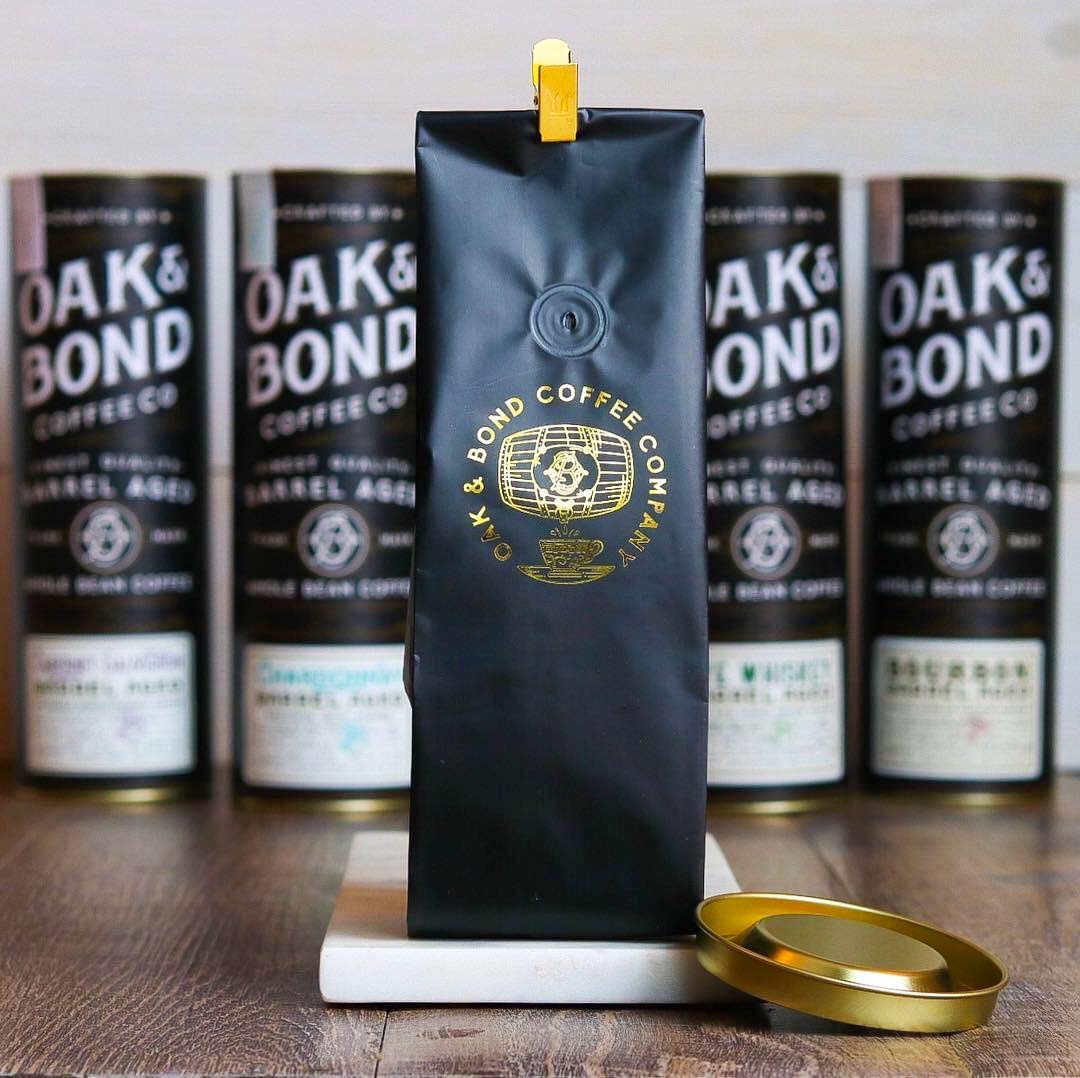 OAK & BOND Whole Coffee Bean, Medium Roast, Cocoa & Almond Notes, 10oz, Black