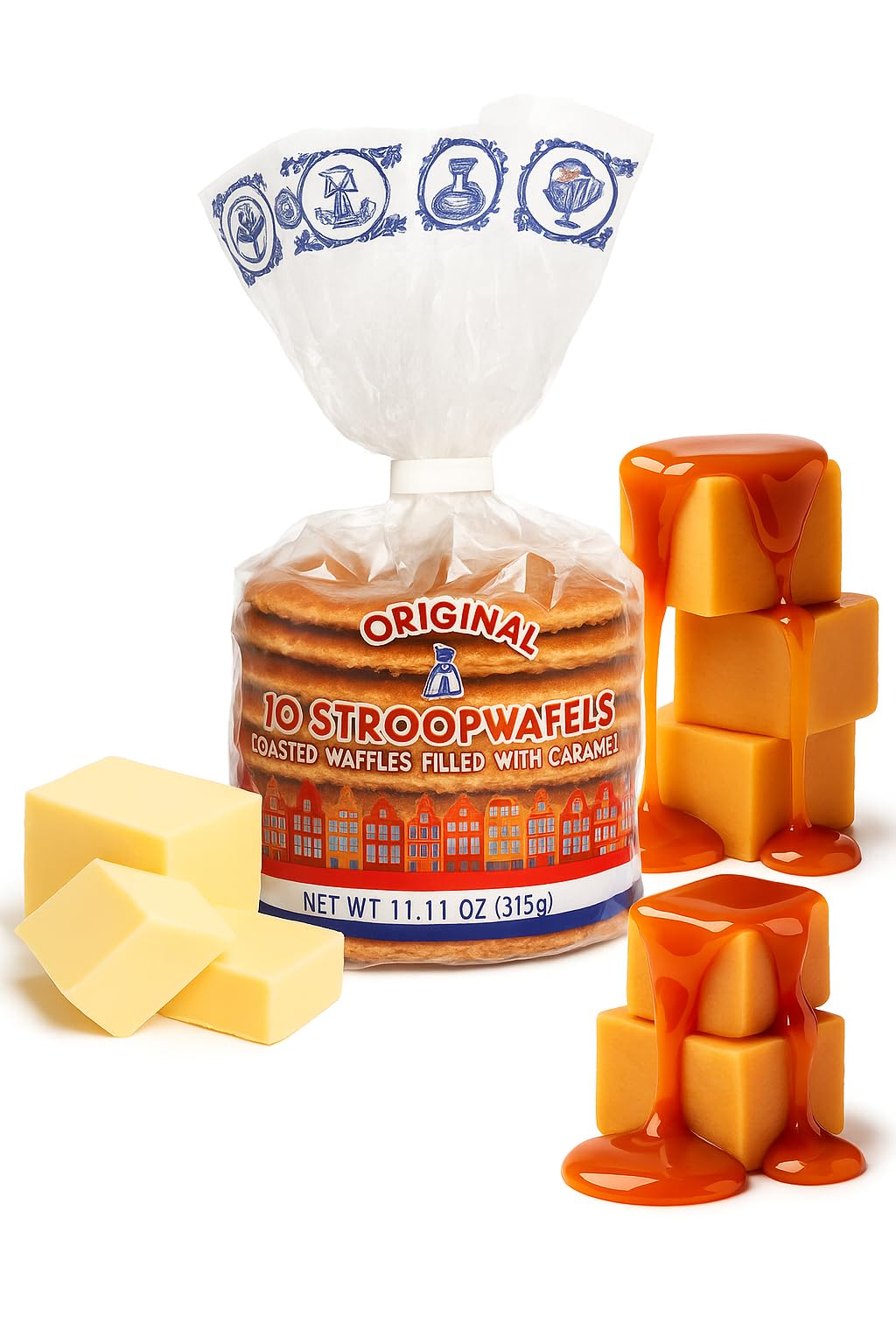 Le Chic Patissier 150 Caramel & Vanilla Stroopwafels Soft Toasted Pack of 15 (11.11oz each) Original Dutch Caramel Waffle Recipe