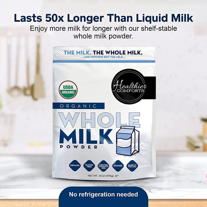 Healthier Comforts Organic Whole Milk Powder | Certified Usda Organic Powdered Milk | Kosher, Gluten Free, Non-Gmo Dry Milk Powd