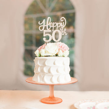 Happy 50Th Birthday Decorations,50Th Birthday Gold Rhinestone Cake Topper - Cheers To Fifty Years Old Bday Party Metal Sparkly C