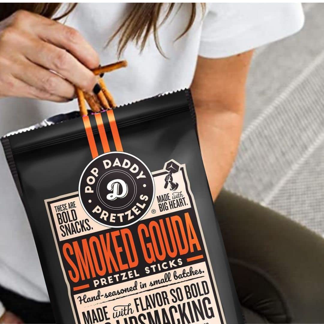 POP DADDY Flavored Pretzel Sticks, Smoked Gouda, 3oz (Pack of 15), Brown