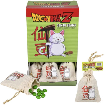 Boston America Dragonball Z Senzu Beans Candy 1 Collectible Korin Drawstring Bag Sour Green Apple Flavored Candy Green, Brown 2 Ounce (Pack Of 1)