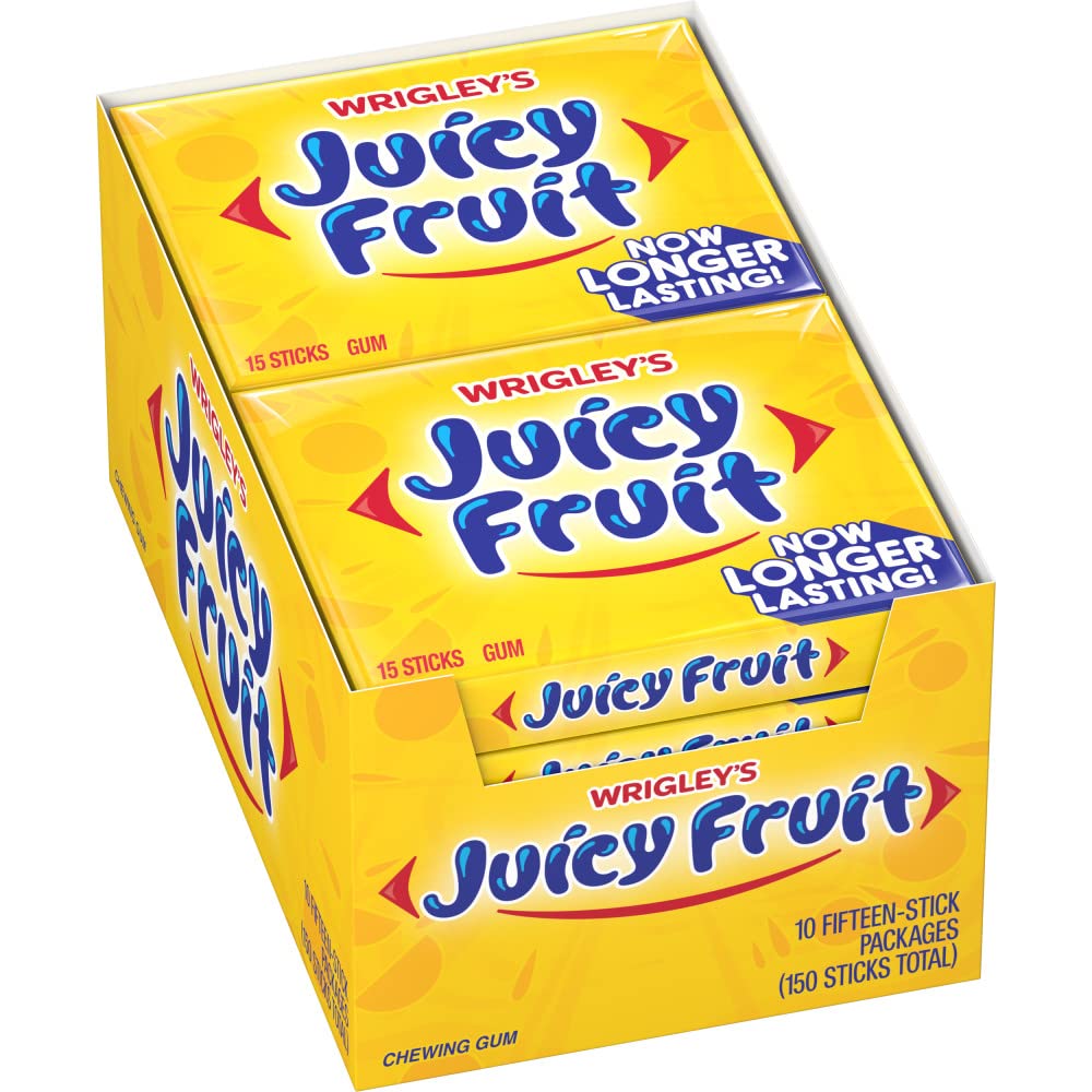 Juicy Fruit Gum Original Bubble Chewing Gum, 15 pieces (10 Pack)