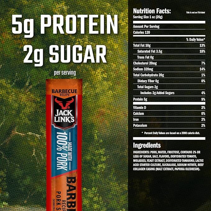 Jack Links Meat Sticks, Barbecue Pork, 5g Protein, 0.92 Oz (1 Count)