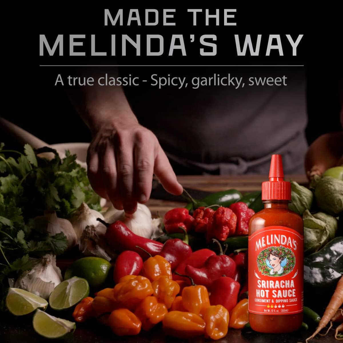 Melindas Sriracha Hot Sauce - Gourmet Fermented Red Jalapeños & Garlic - 12oz, Keto, Kosher, Vegan, Non-GMO, Gluten Free