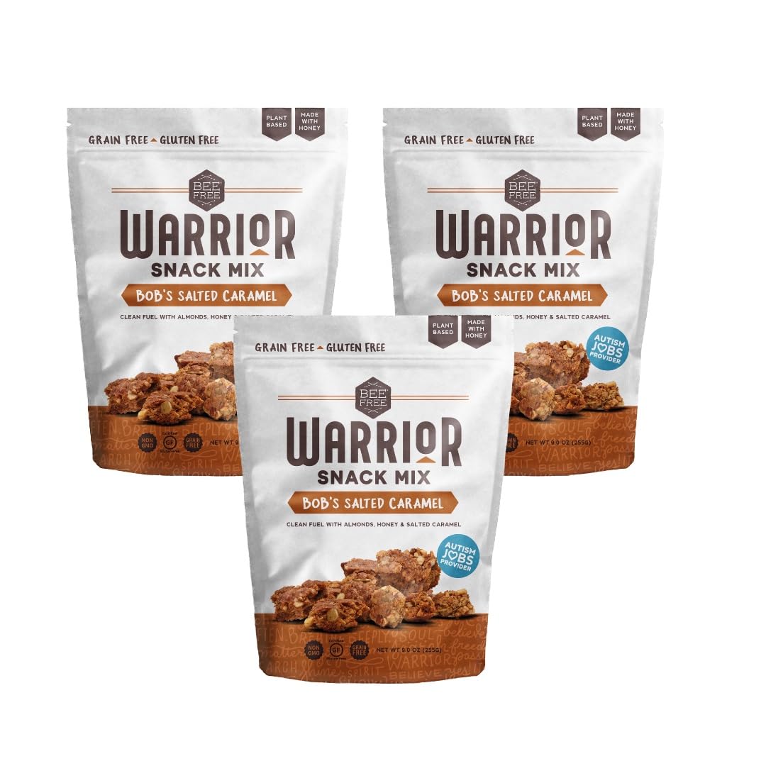 Beefree Warrior Mix Gluten Free Granola - Chunky Granola Bites | Paleo Granola Low Carb Grain Free Preservative Free Oat Free | Granola For Yogurt Low Calorie Snacks | BobS Salted Caramel 9 Ounce Bags 3 Pack