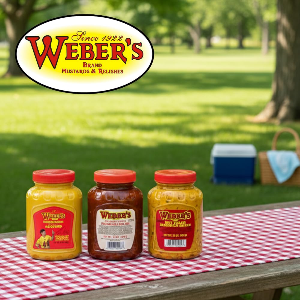 Webers Brand Hot Texan Sandwich Sauce - Spicy Mustard Relish Fusion | Vegan, Gluten-Free, 16oz