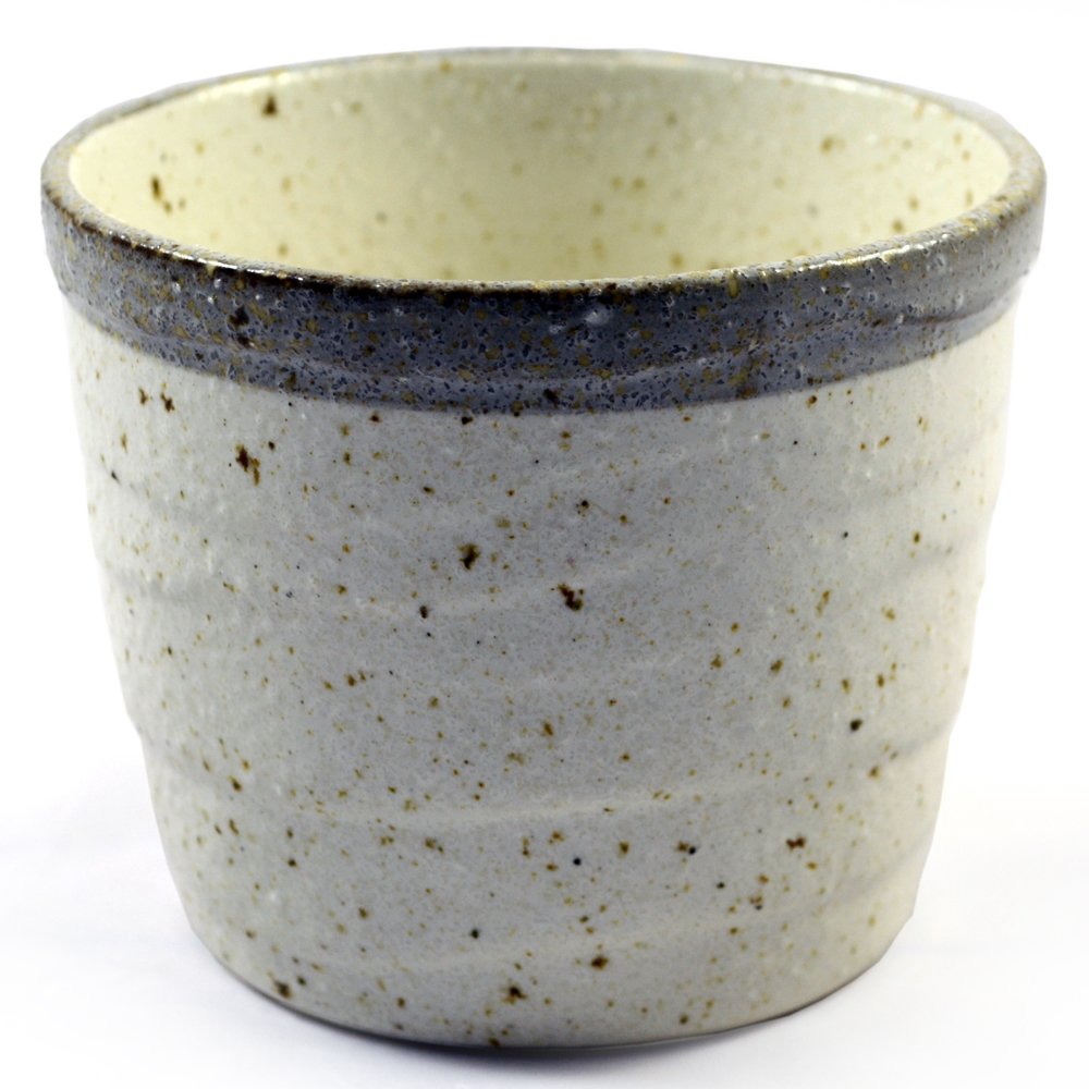 Zen Minded Japanese Ceramic Noodle Cup for Soba & Tsukemen Ramen in Beige Glazed Stoneware - 8.5cm