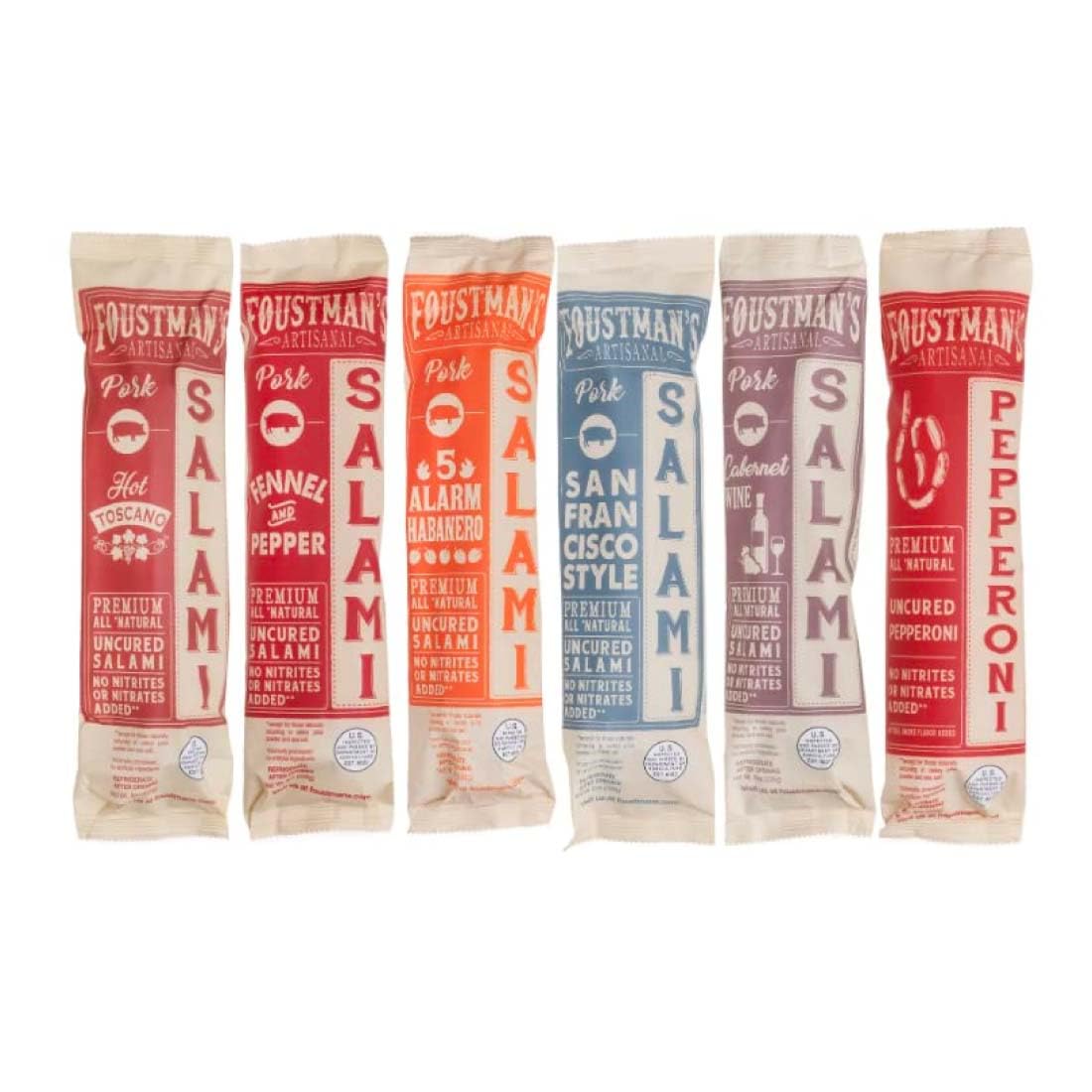 FoustmanS Salami Mix Variety Artisanal Includes Nitrate-Free Naturally Supports Wellnessd Gluten-Free Dairy-Free Pack Of 6 Salamis