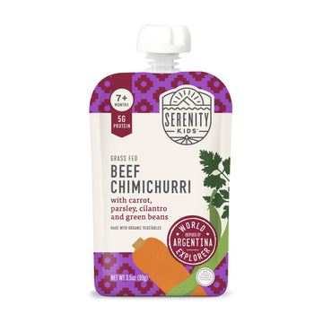 Serenity Kids 7+ Months Baby Food Pouches - Beef Chimichurri 3.5 Oz Pack Of 12-5G Protein Nutrient-Packed Meat Snacks - Bpa-Free Organic Veggie Pouches - On-The-Go Toddler Snacks & Baby Essentials