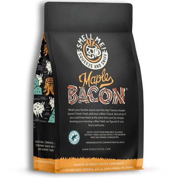 Bones Coffee Company Maple Bacon Flavored Coffee Beans & Ground Coffee | 12 Oz Medium Roast Arabica Low Acid Coffee | Gourmet Coffee (Ground)