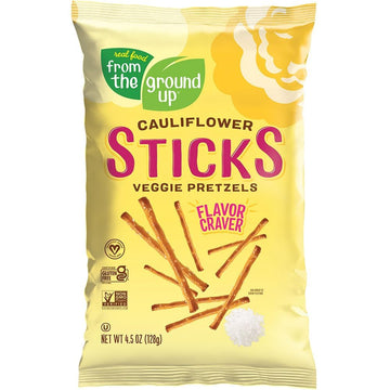REAL FOOD FROM THE GROUND UP Vegan Cauliflower Pretzels, Gluten Free, Non-GMO, 4.5 oz (Pack of 6), Sticks