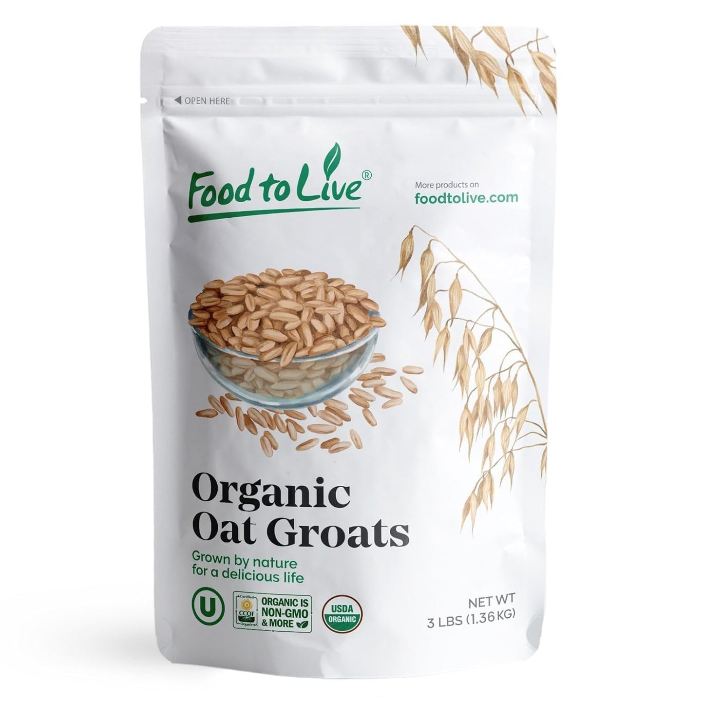 Food to Live Organic Oat Groats, 3 Pounds - 100% Whole Grain, Non-GMO Seeds, Kosher, Raw, Non-Irradiated, Vegan, Bulk, Low Glyce