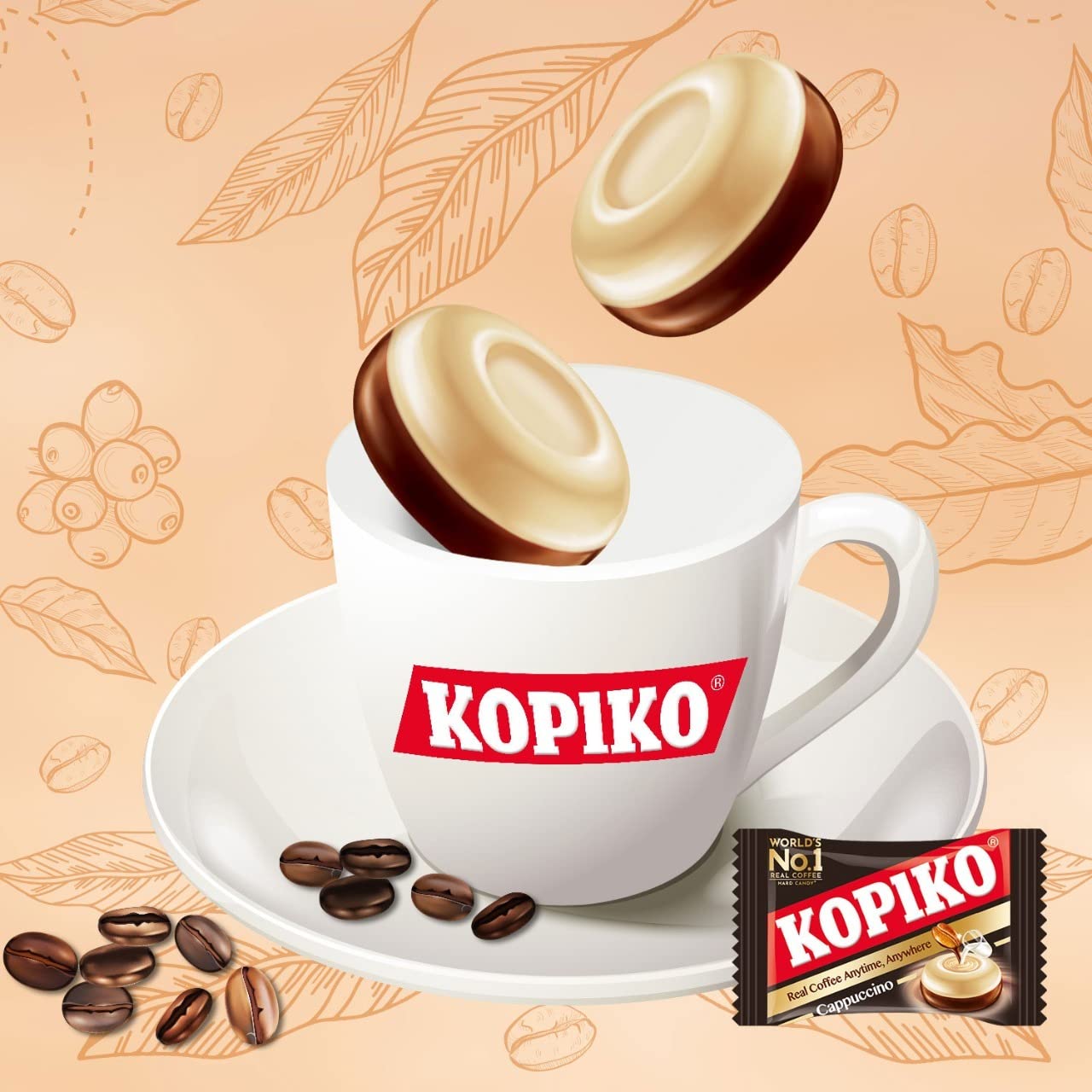 Kopiko Cappuccino Candy - Hard Candy with Real Coffee Extract - 2-Pack 4.23oz - Brown