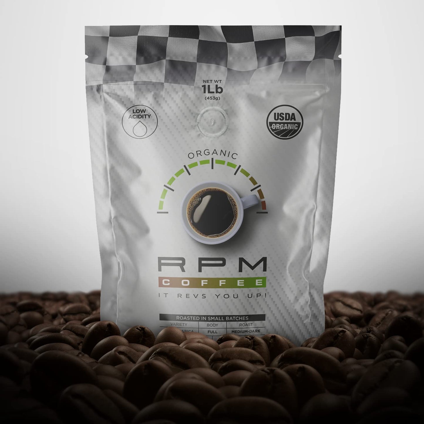 RPM Organic Coffee - Medium-Dark Roast, 100% Arabica Beans, Low Acidity, 16 Ounce