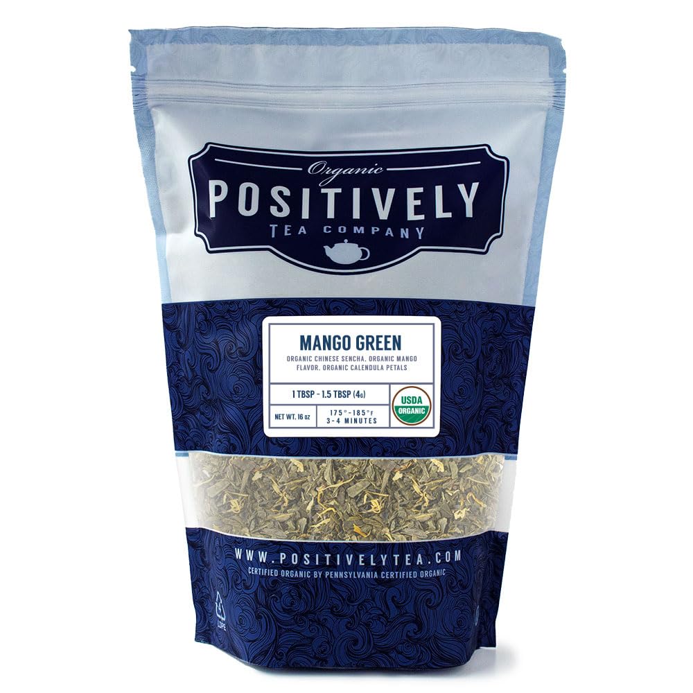 Organic Positively Tea Company, Mango Green, Green Tea, Loose Leaf, 16 Ounce