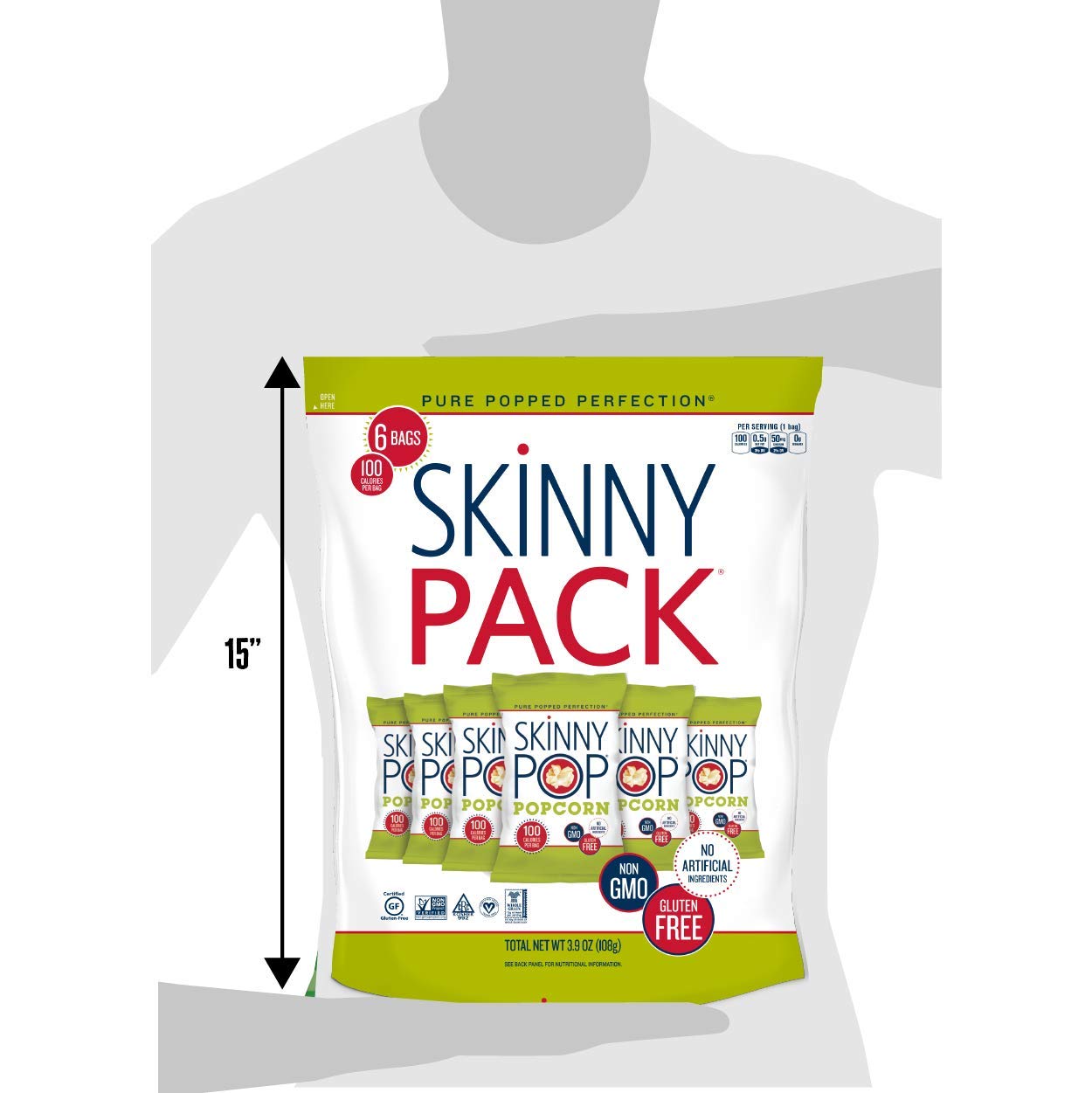 Skinnypop Original Popcorn, Skinny Pack, Gluten Free, Non-Gmo, Healthy Popcorn Snacks, Skinny Pop, 0.65 Oz Individual Snack Size Bags, 10 Packs (6 Bags Per Pack)