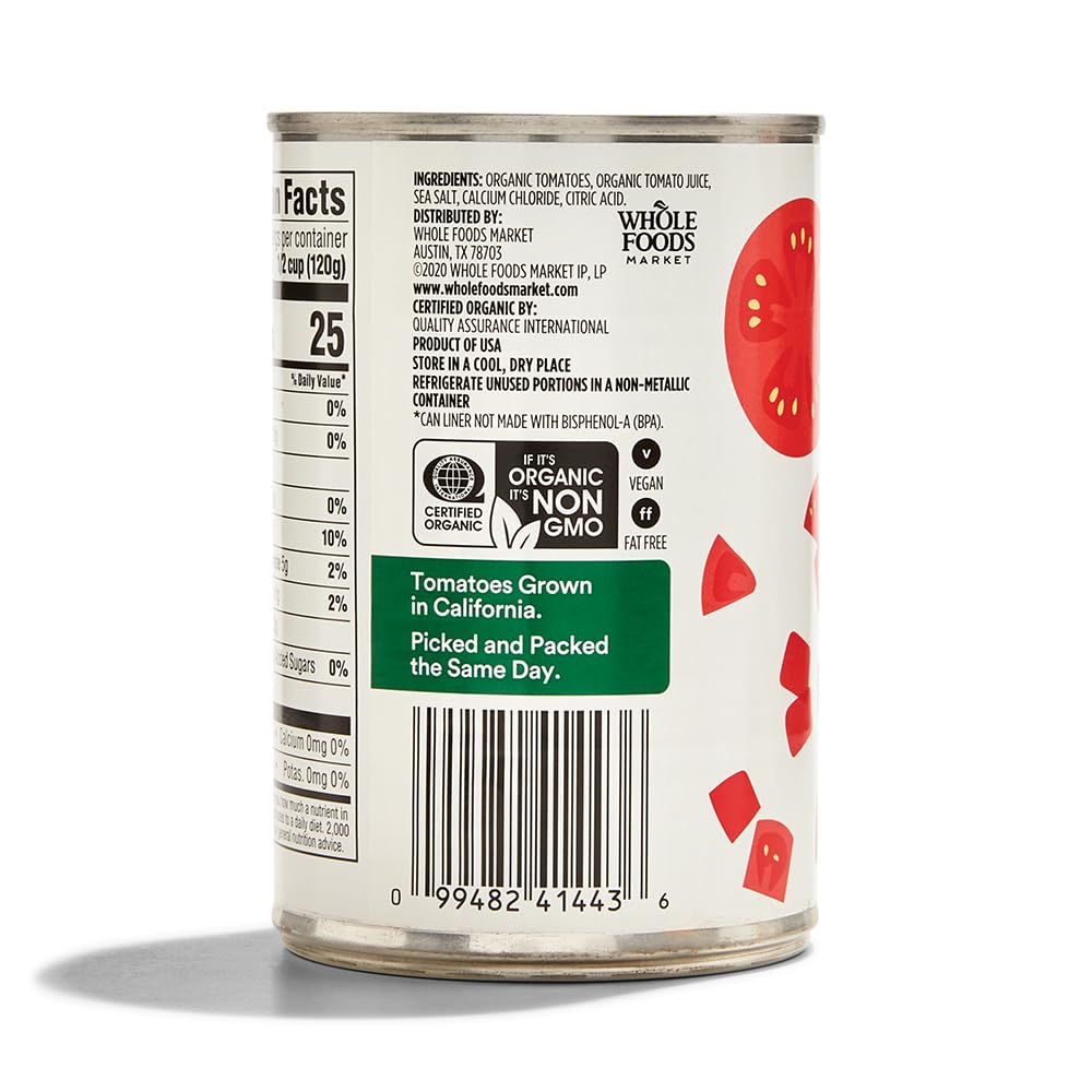 365 by Whole Foods Market Organic Diced Tomatoes, 14.5 Ounce, Pack of 1 - Perfect for Cooking and Meal Prep