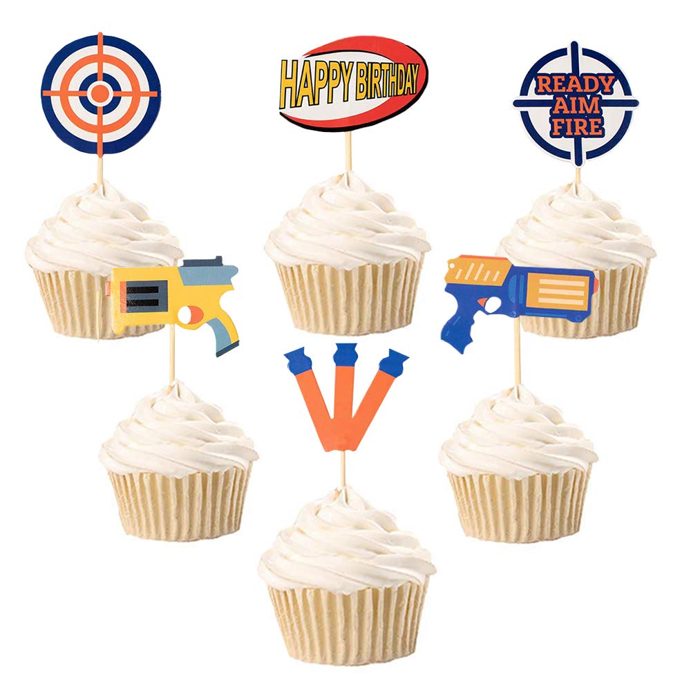 Cupcake Toppers For Dart War Party Gun Picks Target Birthday Component War Cake Topper - Set Of 24