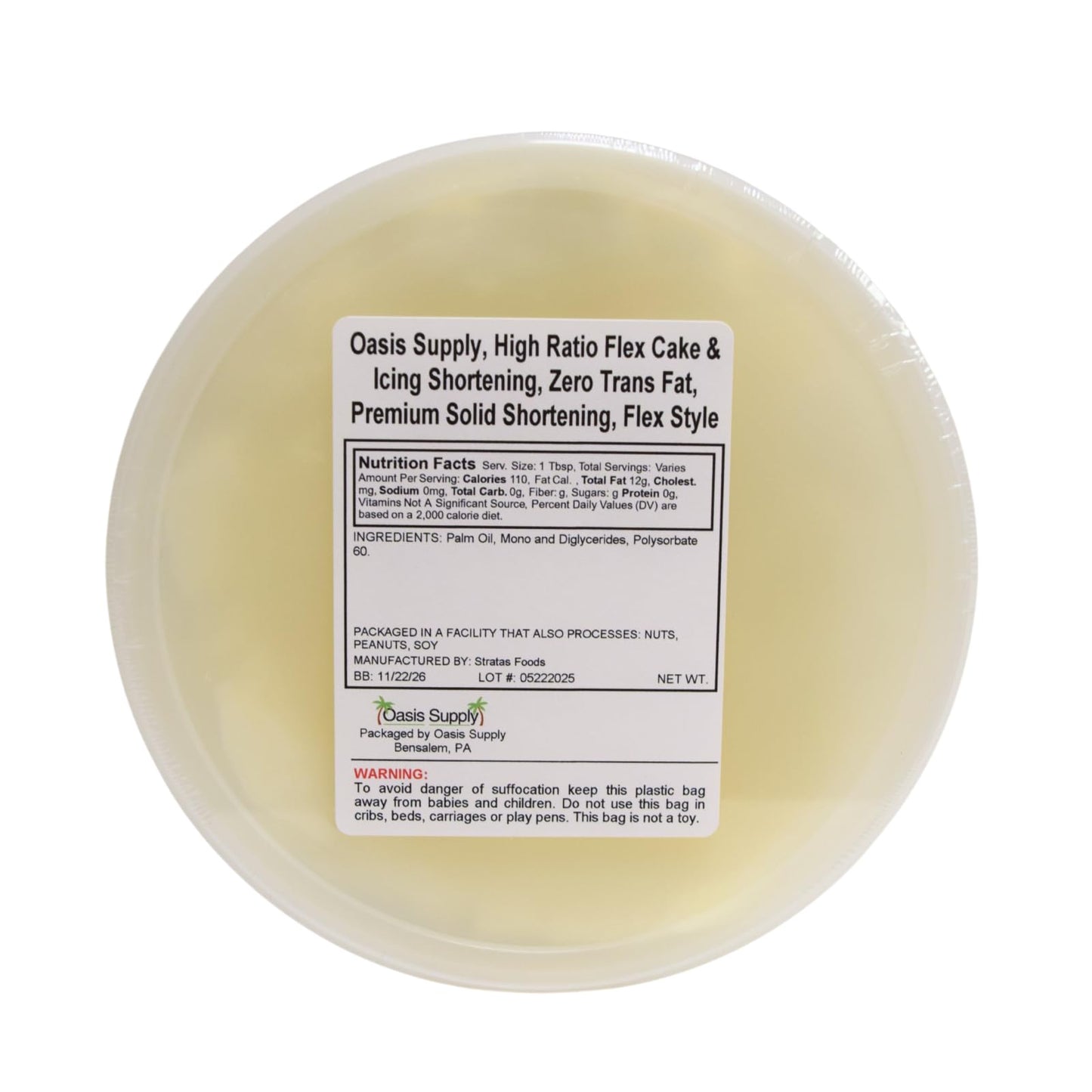 Oasis Supply High Ratio Flex Cake & Icing Shortening Zero Trans Fat Top-Grade Solid Shortening Flex Style (2.5 Lbs.)